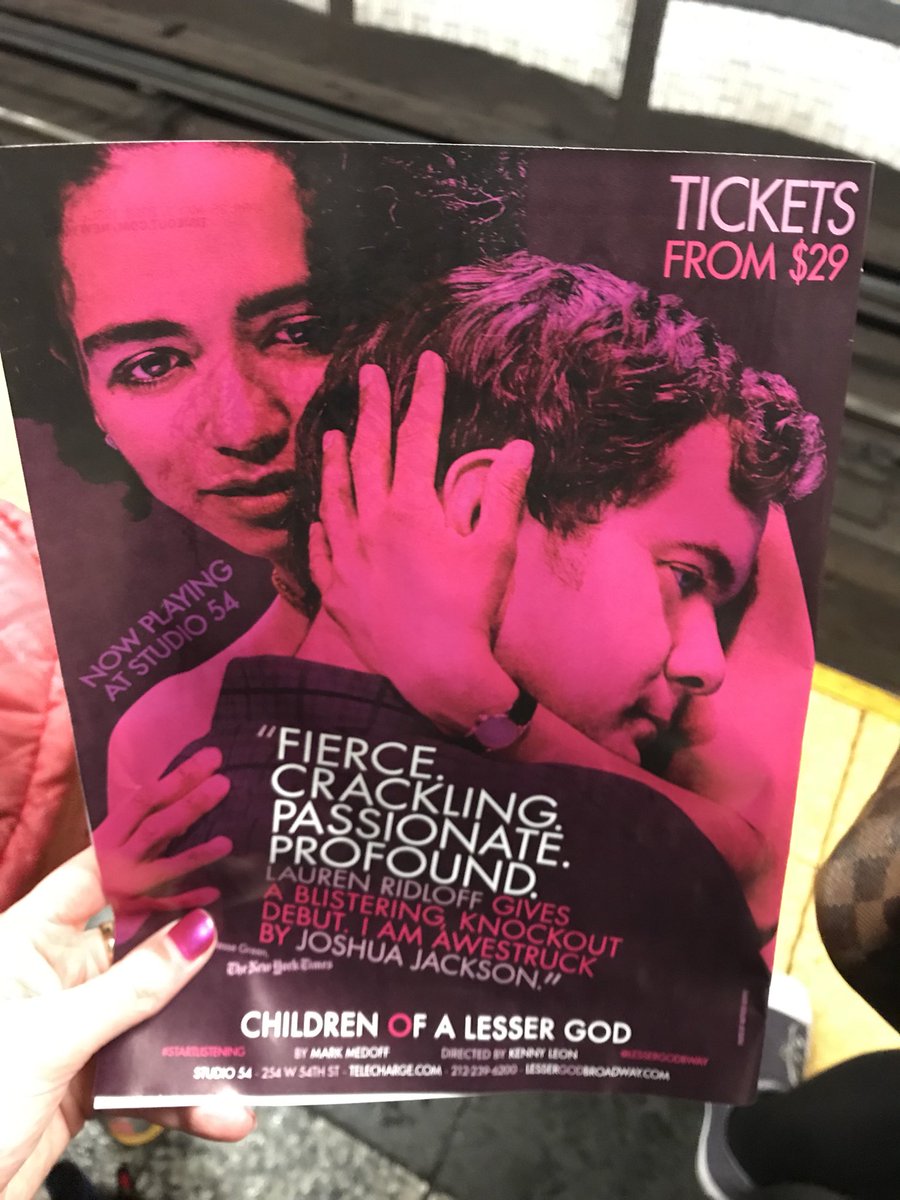 Great ad in <a href="/TimeOutNewYork/">Time Out New York</a> for <a href="/LesserGodBway/">Children of a Lesser God on Broadway</a>! Everyone needs to see the brilliant performances by <a href="/LaurenRidloff/">Lauren Ridloff</a> and <a href="/VancityJax/">Josh Jackson</a>! #StartListening