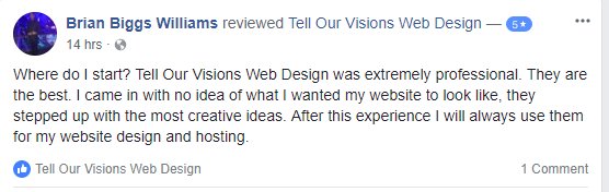 TOVWebDesign's tweet image. ToV Web Design just got a new 5 star review and we're proud of it. It was a great pleasure working with Brian who is an author and motivational speaker! Let us make your website next! tellourvisions.com/webdesign/