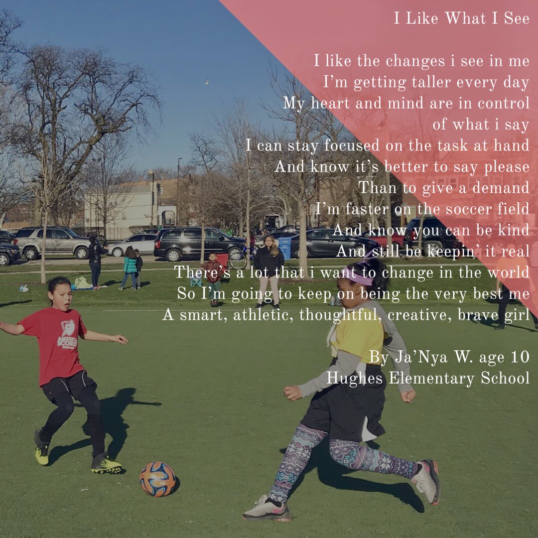 AmSCORESChicago's tweet photo. It’s #NationalPoetryMonth! Poetry has the power to transcend culture and language. It helps our poet athletes at #ChicagoSCORES feel empowered to express themselves, which can be very beneficial for their social and emotional health! #ASC #PowerOfPoetry #WritePlayAchieve https://t.co/ubt4JF9Lv4