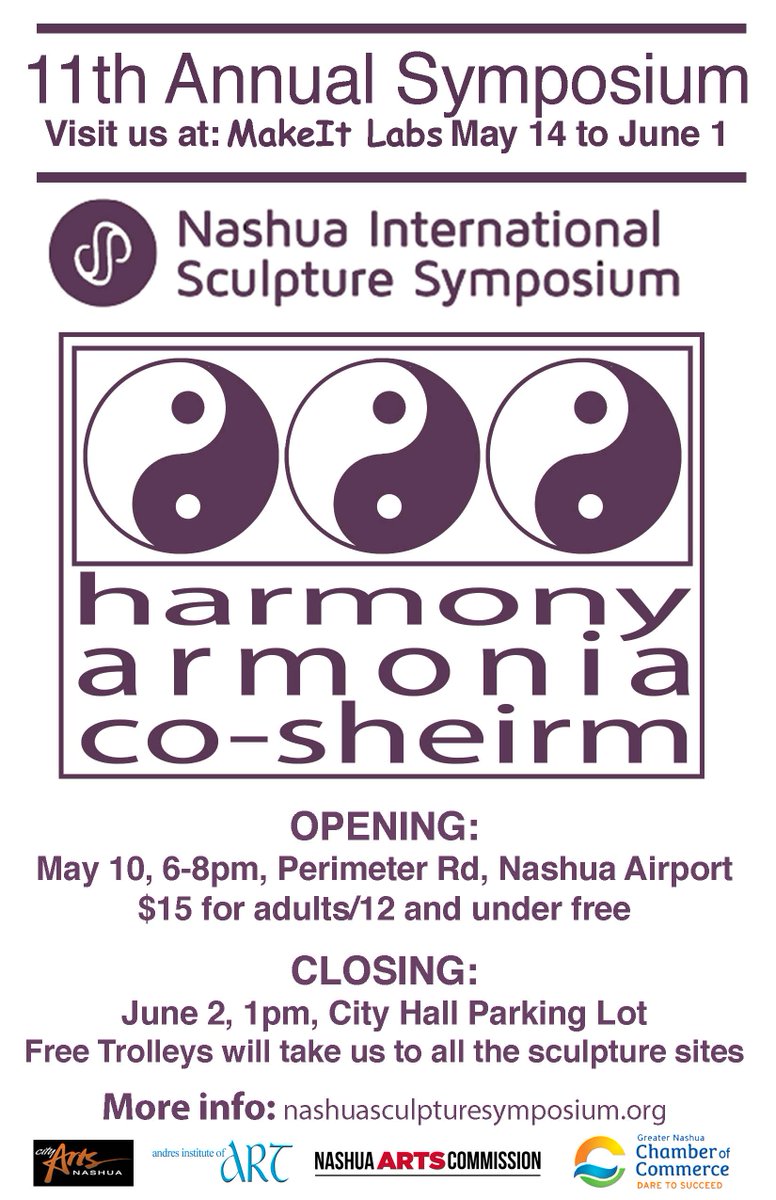 cityartsnashua's tweet photo. 11th Nashua Int'l Sculpture Symposium! 3 sculptors: Carina Fabaro of Argentina, Tom Allan of Scotland &amp; Tony Jimenez of Costa Rica, will spend 3 weeks each creating a sculpture. Opening: Thurs., May 10, 6-8 pm at Nashua Airport. Tix https://t.co/bPkij4sqfq or at the door. https://t.co/xcyls83WJd