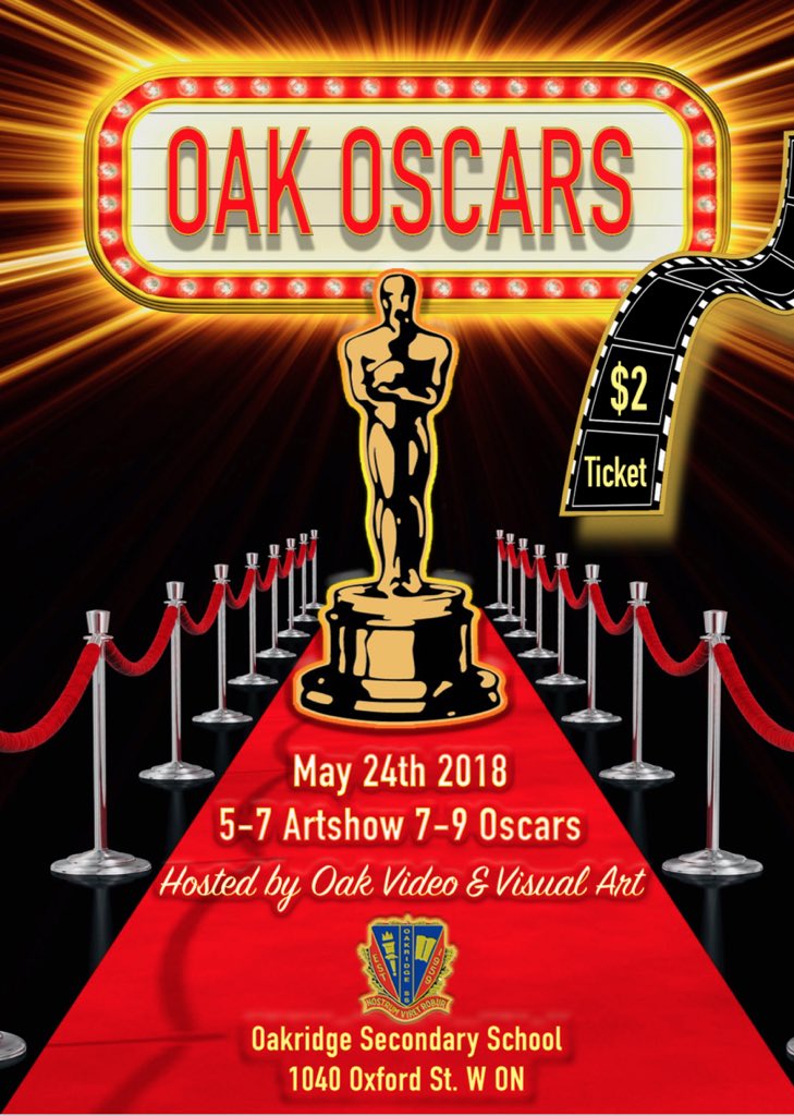 OakVideo's tweet photo. SAVE THE DATE! Oakridge is hosting our 4th Oak Oscars on May 24th. Get your tickets and Spread the Message that #OakOscars is coming back! 🎞🎞 https://t.co/T0mLVlfN0v