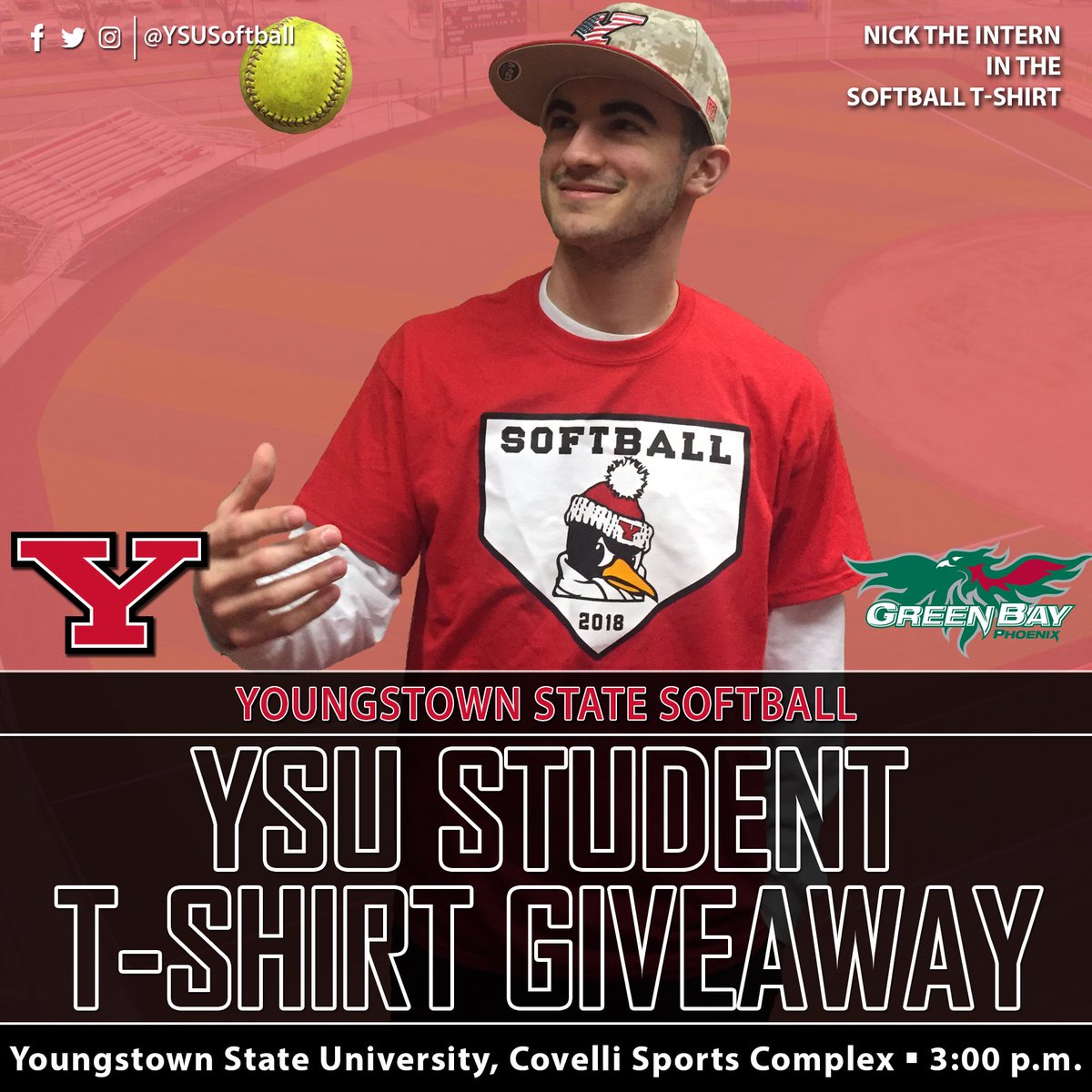 Hey <a href="/youngstownstate/">Youngstown State University</a> students, this Friday at our <a href="/YSUSoftball/">Youngstown State Softball 🐧</a> game vs. Green Bay is a Free T-shirt giveaway! Come out and support the Guins and get a free T!