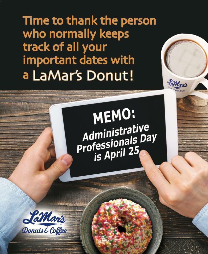 Happy Wednesday Everyone! In honor of Administrative Professionals Day, we are having another giveaway! R/T and follow for a chance to win a $25 Lovers for Life card and a LaMar's reusable mug. 5 winners will be announced Today at 3pm. <a href="/LaMarsDonuts/">LaMar's Donuts & Coffee</a> #weloveouradmins