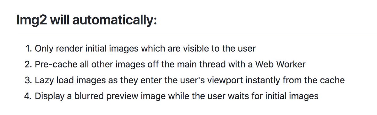 css's tweet image. "Replace &lt;img /&gt; elements with &lt;img-2&gt; to automatically pre-cache images and improve page performance."
github.com/RevillWeb/img-2