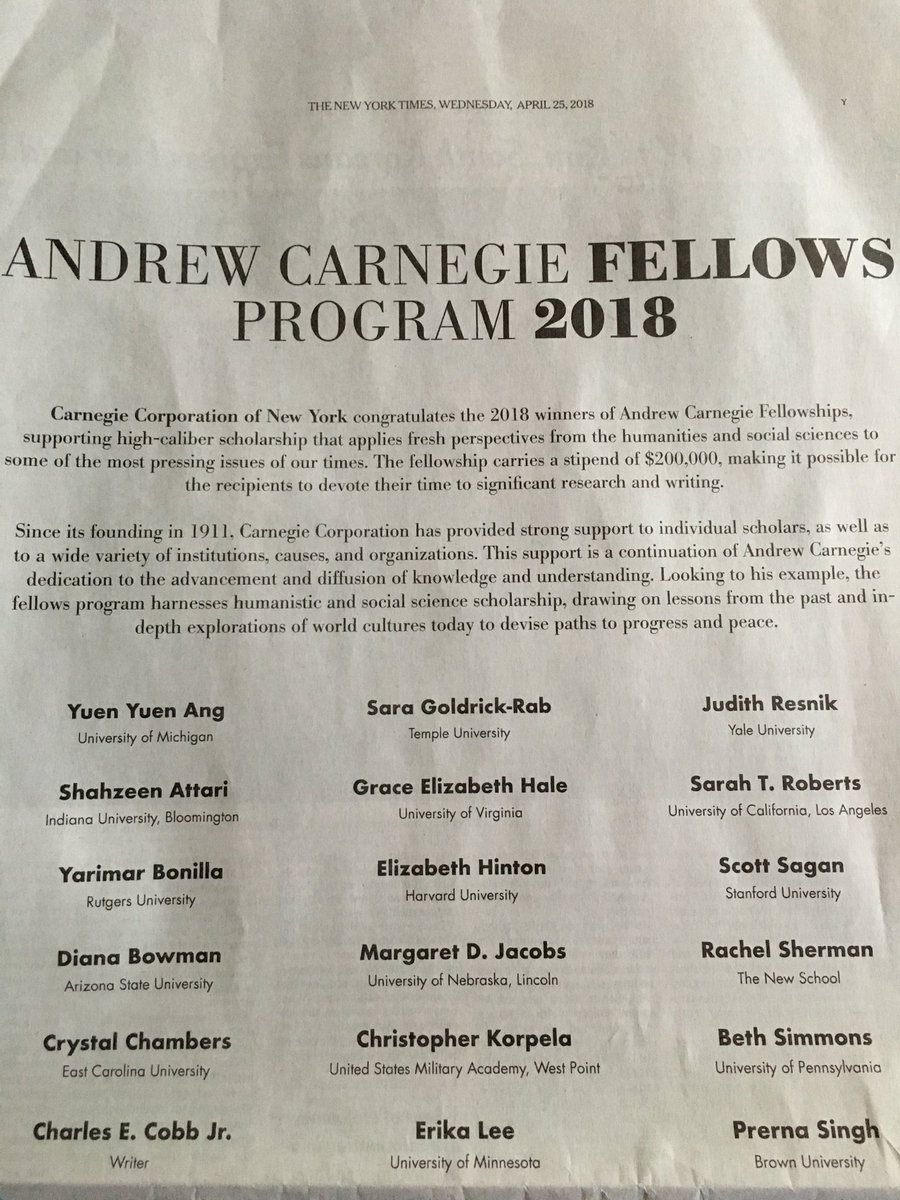 I'm deeply honored to announce that I've been awarded an @CarnegieCorp 2018 Andrew #CarnegieFellows scholarship to write my next book about #PRMaria. Working title: 'American Disaster: Puerto Rico before and after the Storm' carnegie.org/awards/andrew-…