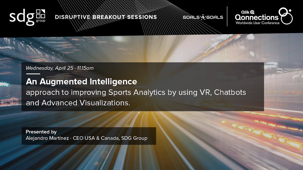 sdggroup's tweet photo. At 11:15, our #QlikLuminary @alejomartinez will present An #Augmented Intelligence Approach to Improve #SportsAnalytics by using #AI, #VR, #Chatbots and #AdvancedVisualizations. See you at Panzacola F1 @qlik #Qonnections https://t.co/lnj1DAXWEF
