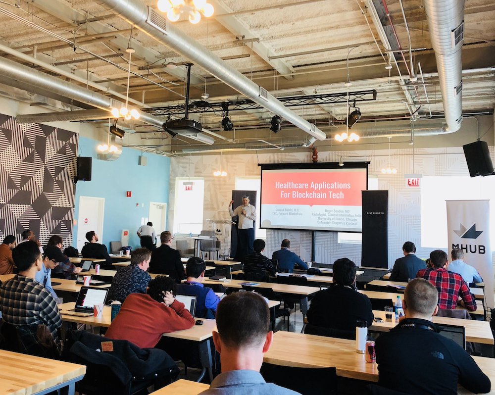 ChiBlockchain's tweet photo. Very encouraging to see the enthusiasm for #blockchain technology in Chicago at #DistributedMarkets
We at the @ChiBlockchain look forward to producing more events for the community. A big thanks to our co-host @DistLedger and to everyone that participated! https://t.co/XggkKAY253