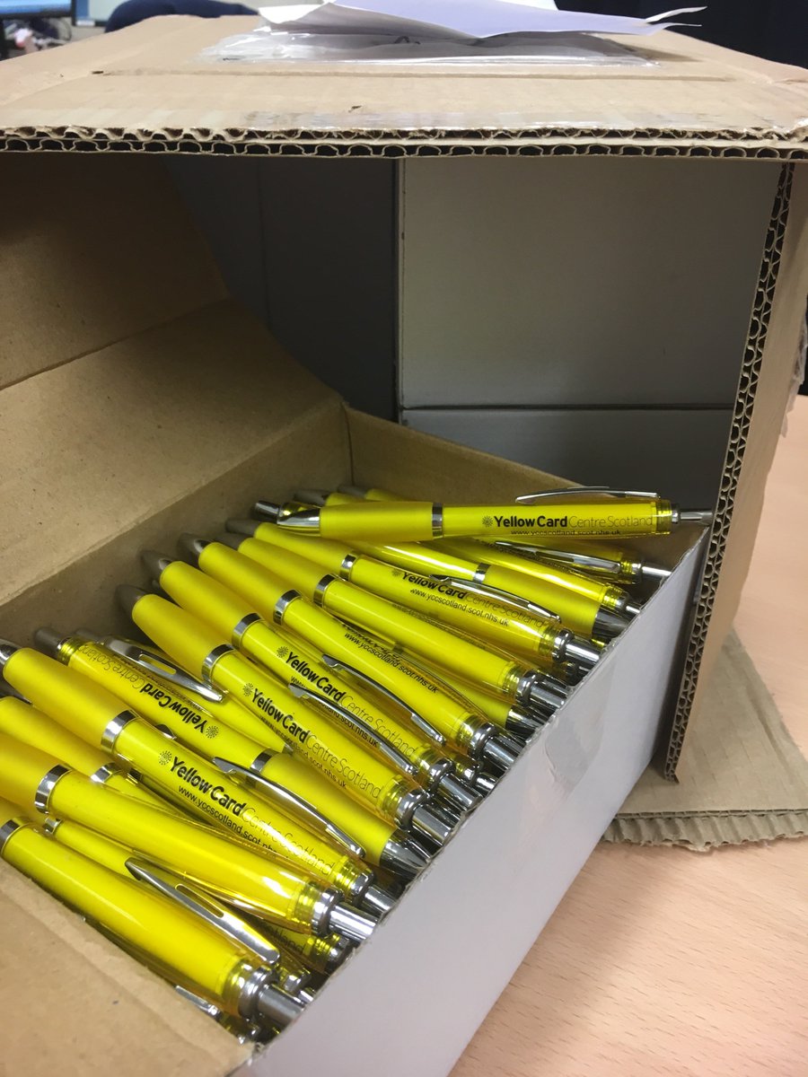 YCCScotland's tweet photo. How exciting! Our new #YellowCardScotland pens have arrived!!!!! If you come along to one of our events you can get your hands on one!!!! https://t.co/xk7XjSrPPh