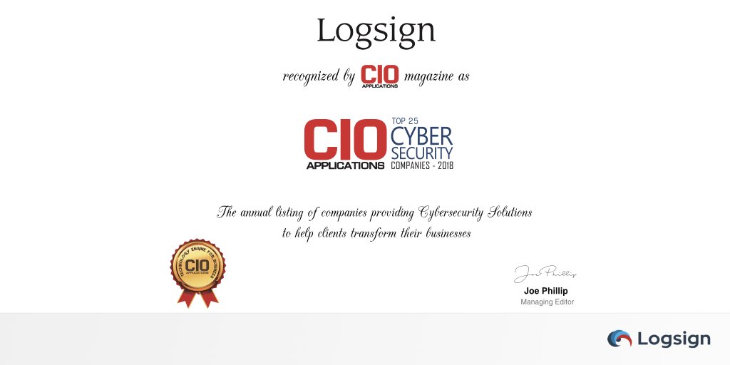 logsign's tweet image. Logsign #CIOApplications araştırmasına göre dünyadaki en iyi 25
#SiberGüvenlik yazılımı içinde! Tüm ekip arkadaşlarımıza ve bize inanan, bizimle
çalışan herkese teşekkür ederiz. #SIEM
