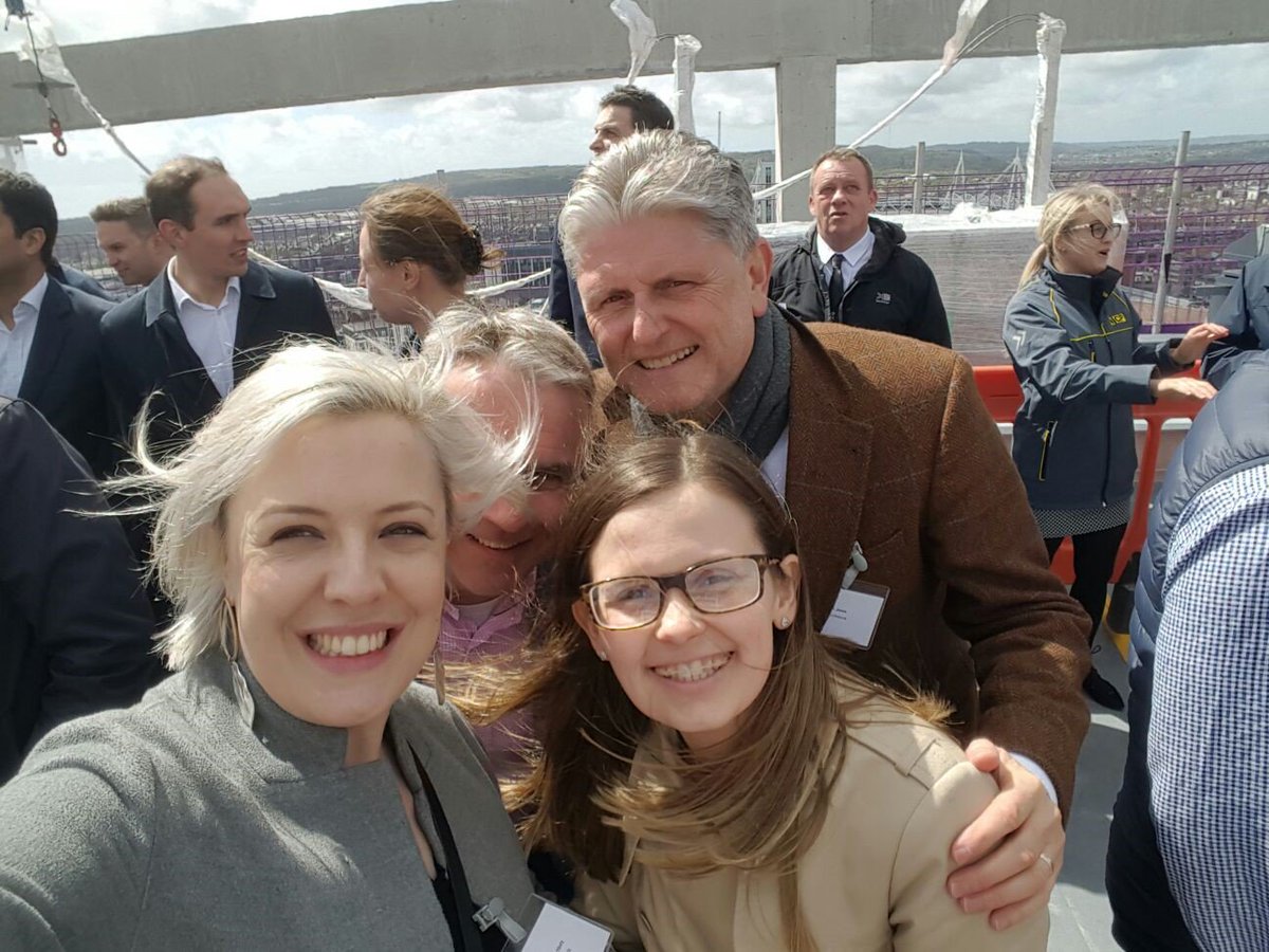 Some of the Rio @BridgeStreetExc #team on the top of #Cardiff's new #TallestBuilding @ffionlanchbury @LaurenJClarke #aBitWindy #SorryAboutTheHairMike #toppingout #architecture #StudentAccommodation #Construction