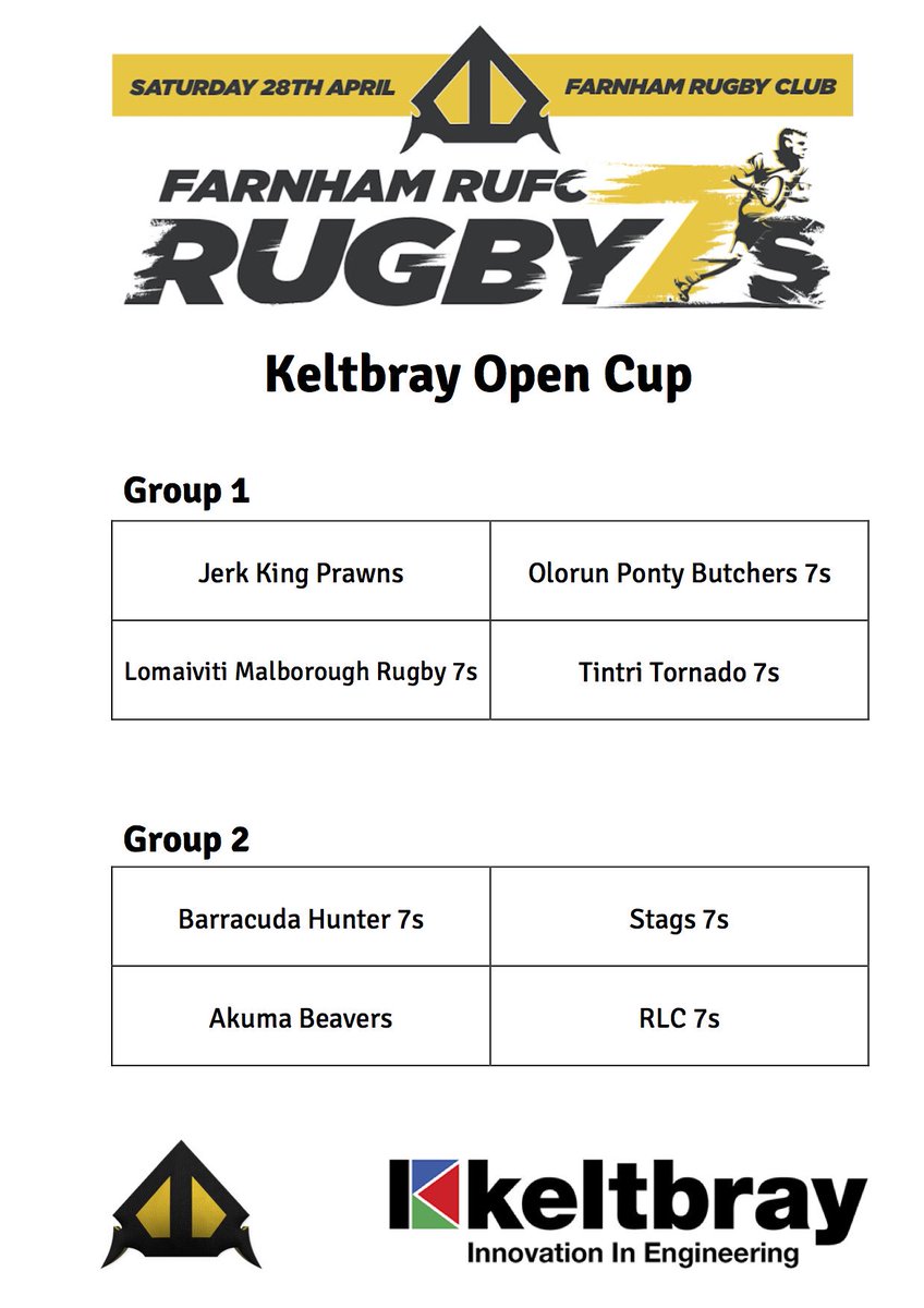 Last but not least we have what looks to be an incredibly competitive <a href="/KeltbrayGroup/">keltbray</a> Open competition. Some very strong teams playing so it should be a cracking tournament! #farnham7s <a href="/KingPrawns7s/">King Prawns</a> <a href="/lomaivitirugby7/">Lomaiviti RUGBY 7s 🇬🇧</a> @PontyButchers7s <a href="/akumabeavers/">Akuma Beavers</a> <a href="/Tornado7s/">Tornado 7s</a> <a href="/barracudahunt3r/">BarracudaHunter7's</a>
