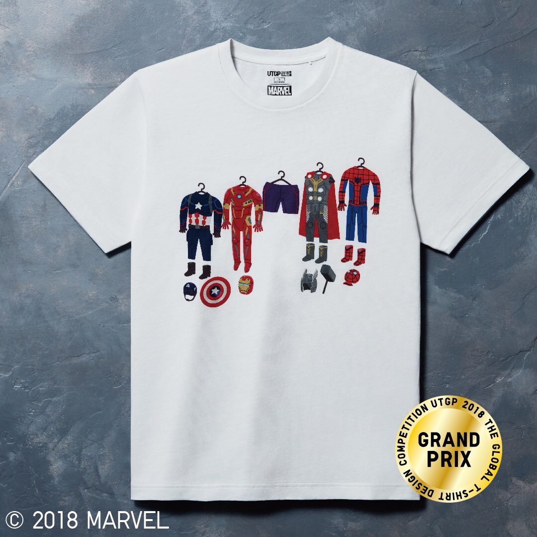 Uniqlo_Canada's tweet photo. UT Grand Prix 2018 - #MARVEL Super Heroes, assemble on UTs! From over 8,500 entries, we selected 17 t-shirts designed by MARVEL fans worldwide. Launching in-store April 27th. #UTGP2018 #UT2018 https://t.co/r7vtiy04wS