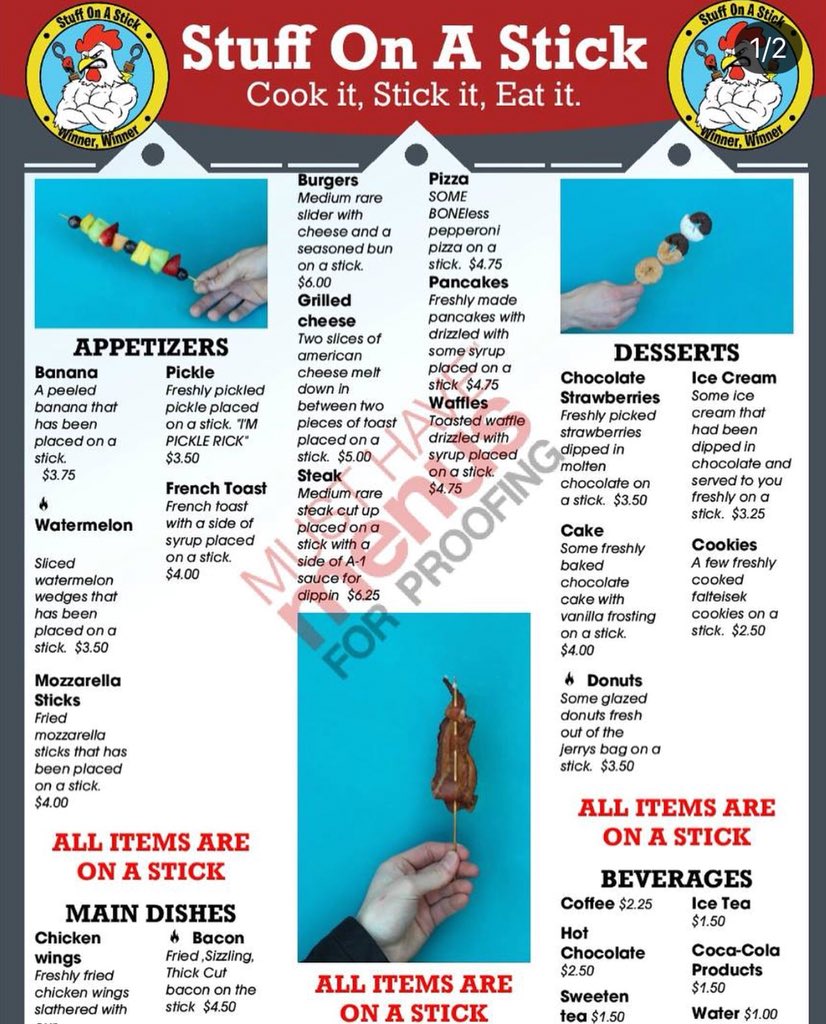 stick_stuff's tweet image. Here is our full menu. As you can see yes, everything is on a stick. There’s something for everyone at stuff on a stick