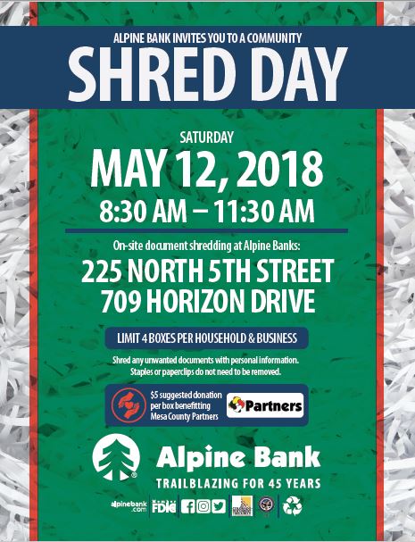 CBI_Colorado's tweet photo. The CBI is co-hosting a community shred event w/ @AlpineBankColo in Grand Junction, 8:30-11:30am, on Saturday, May 12. Join us! #PreventIDTheft https://t.co/oXBCDTeiMP
