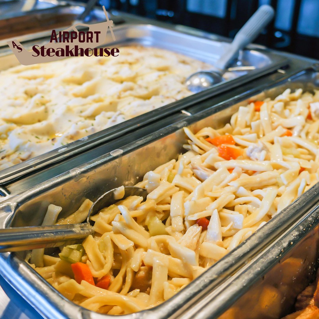 fly2steakhouse's tweet photo. Delicious homemade chicken noodles! Stop on by and grab a bowl anytime from 11:00-1:30. If you can't stay to long, grab one to-go! #fly2steakhouse #chickennoodle #soup #buffet https://t.co/D2kZll39br