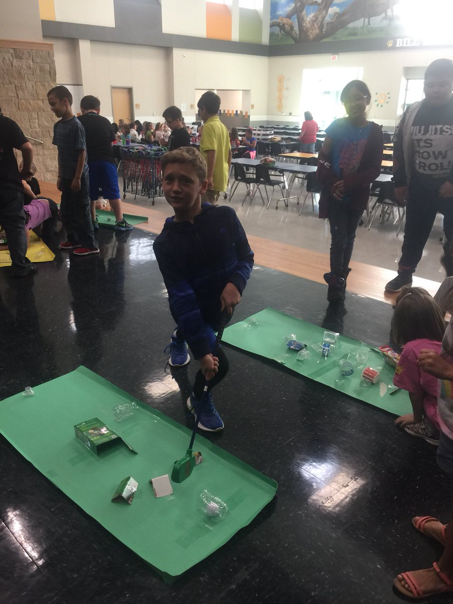 Hilton4Hasse's tweet photo. Mrs. Shaffer’s 1st graders created a fabulous mini golf course! 4th graders had fun trying out the challenging courses! @BillHasseElem https://t.co/ULmwJ9gc0Q