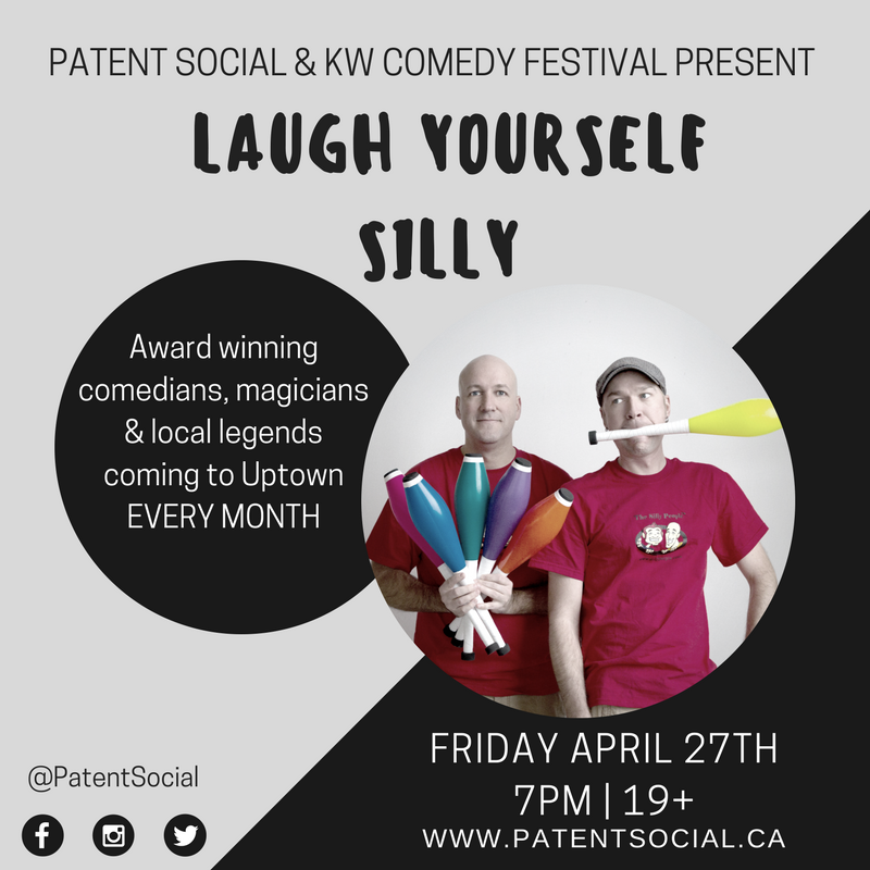 Catch @PatentSocial &amp; <a href="/comedy_kw/">K-W Comedy Festival</a> at this week's <a href="/CreateWaterloo/">Create Waterloo</a>#FinalFridays! Laugh Yourself Silly, April 27 starting at 8 PM: ow.ly/oZiS30jBWZ5