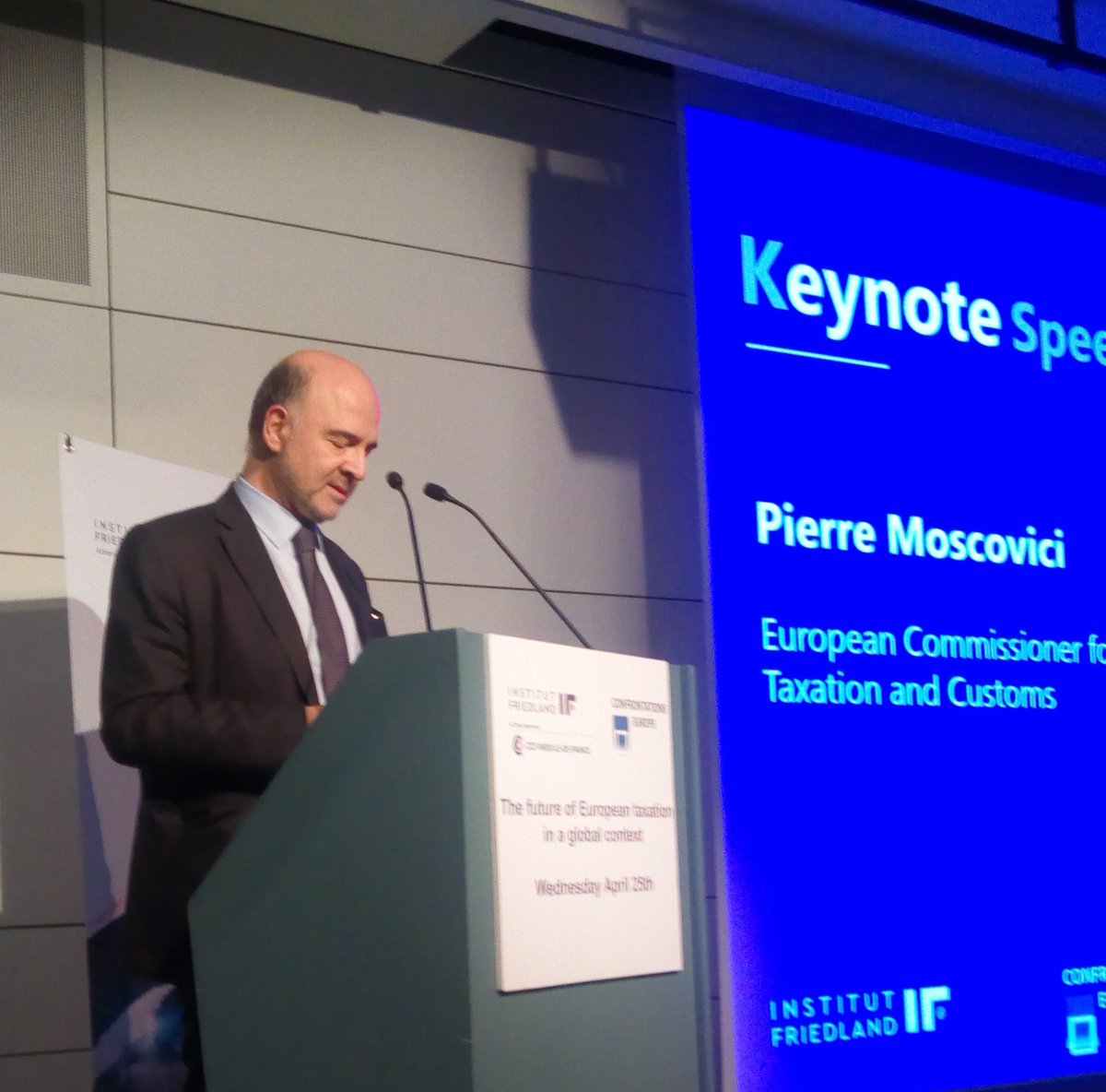IF_Institut's tweet photo. @pierremoscovici : progress only if collective strategy. But sovereignty should not be abandonned to anyone #ConfCCCTB #CCCTB #IFDay cc @confro https://t.co/urJx582Odz