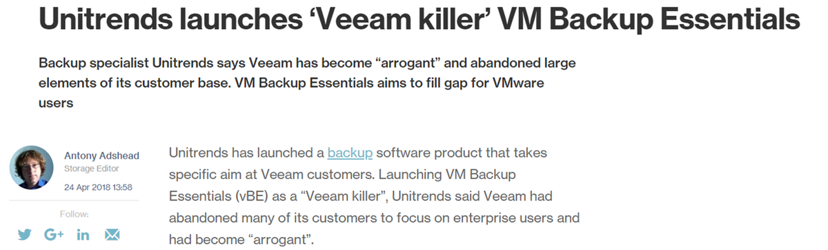 BackupGal's tweet photo. vBE is a "Veeam Killer" ...  https://t.co/GgnSmV7oBh https://t.co/vT1LFlQlH5