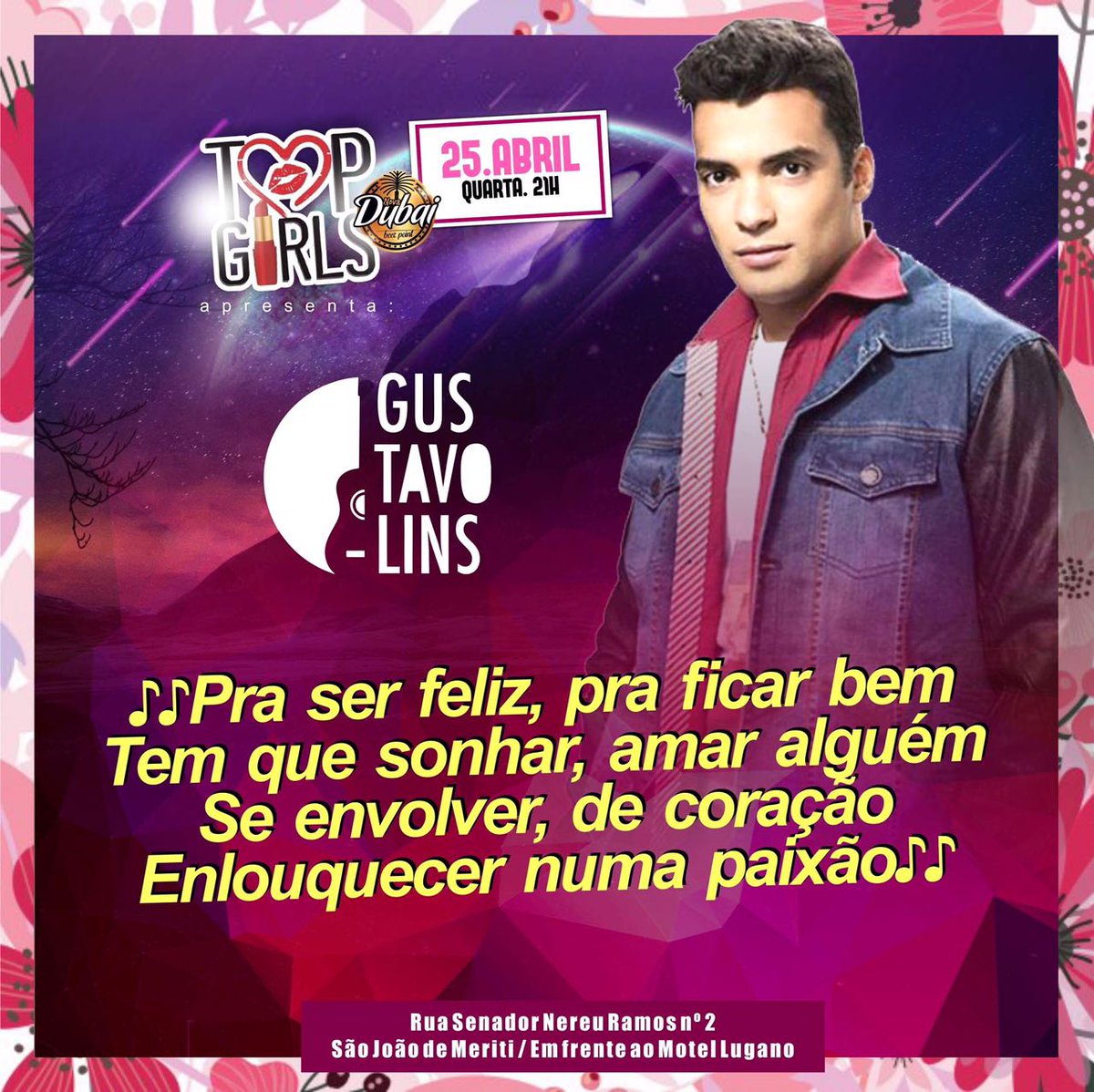 TopGirls2017's tweet photo. Pra ser feliz, pra ficar bem
Tem que sonhar, amar alguém 
Se envolver, de coração 
Enlouquecer numa paixão 🎶
Quarta feira tem #TopGirls 🔝
Quarta feira tem #GustavoLins 👏 https://t.co/4aS38TRNR5