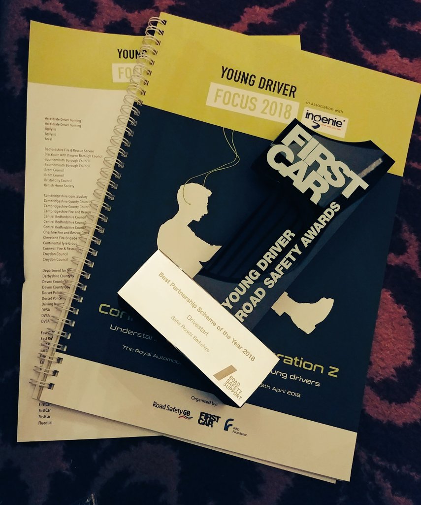 DriveStart's tweet image. A great day for the DriveStart team as we leave #YDF2018 complete with our latest award for The Best Partnership Scheme of 2018. Thanks to everyone who has helped @ReadingFC @WestBerkshire @WokinghamBC