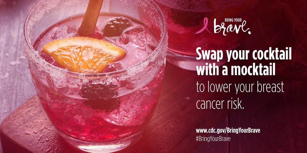CDCgov's tweet photo. In the spirit of Alcohol Awareness Month, start reducing your consumption one drink at a time to help lower your risk of #BreastCancer. https://t.co/6y6OcGCfOS https://t.co/TVql4qyhud