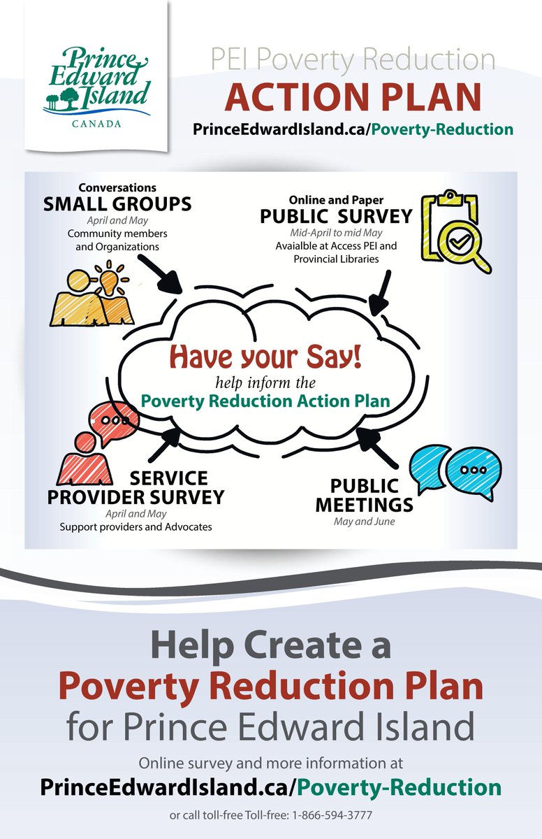 The Prince Edward Island government is working with community partners to develop a collaborative Poverty Reduction Action Plan, and they need to hear your experiences and thoughts about poverty. Click the link to complete an online survey ➡ princeedwardisland.ca/en/service/giv…