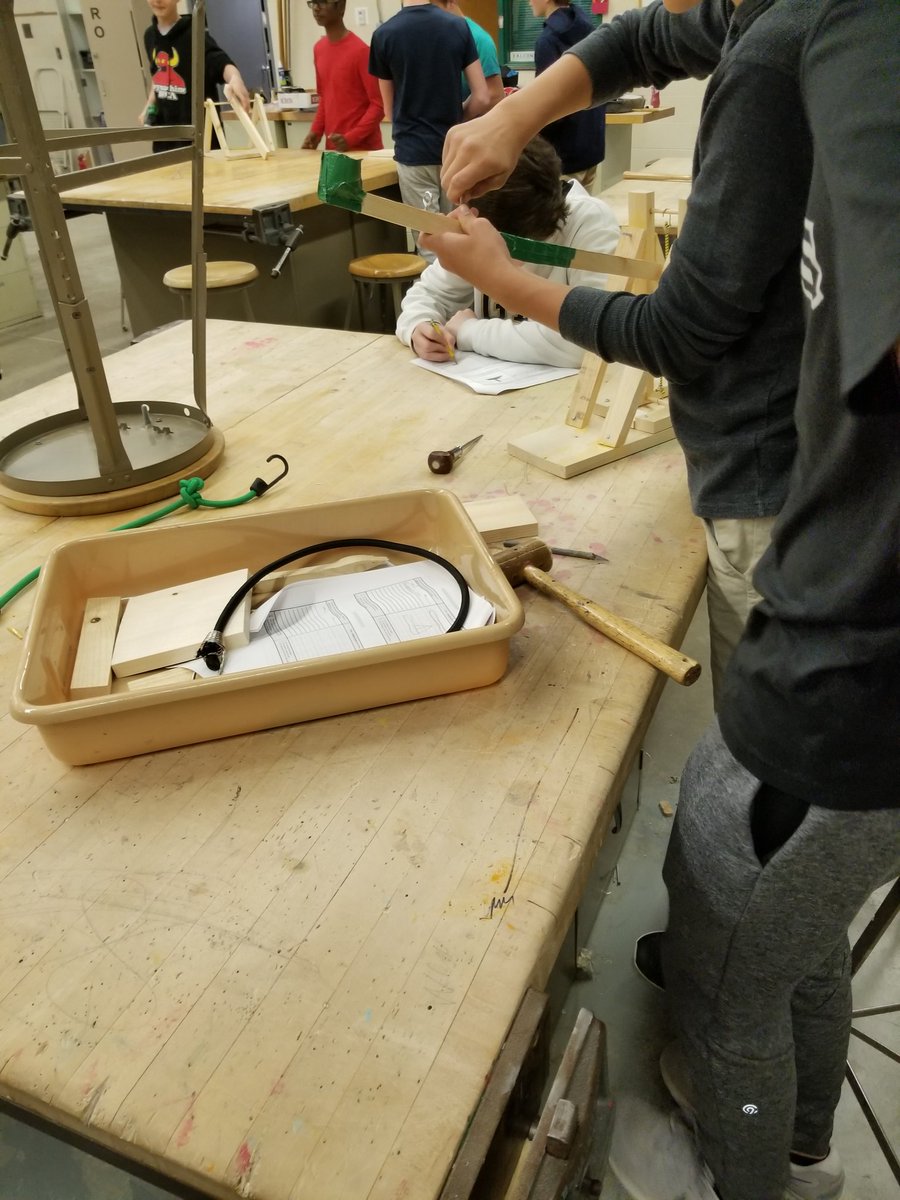 hartstemmd's tweet photo. After a very long and well thought out building process, 8th grade has started to test out their prototypes. We have taken simple machines to the next level with some of these catapults! Some really creative thinkers here at Hart. #stemdesign #leadwithhart #simplemachines https://t.co/tMX587aAJj