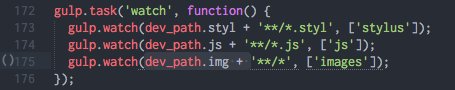 nosplendorr's tweet image. #webdev trick i just learned in #gulpjs: the first watch task (the way i learned) doesn't recognize new or deleted files in the directory. moving the source to {cwd: source} in the second example will apply to new files! very useful as you add new components and images!