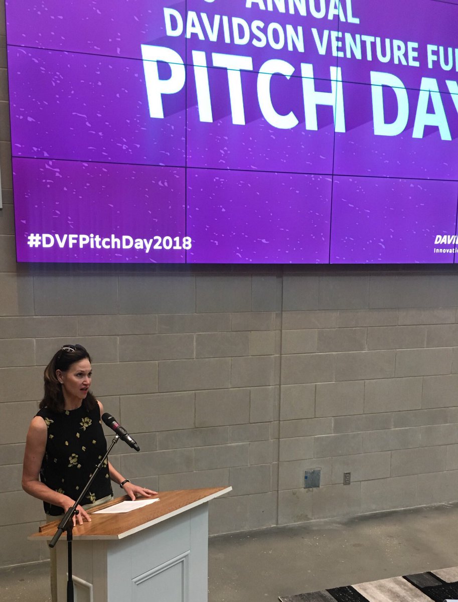 .<a href="/DavidsonCollege/">Davidson College</a> President @CarolQuillen introduces #DVFPitchDay2018. We are so lucky to have a president who encourages and supports innovation and entrepreneurial thought!