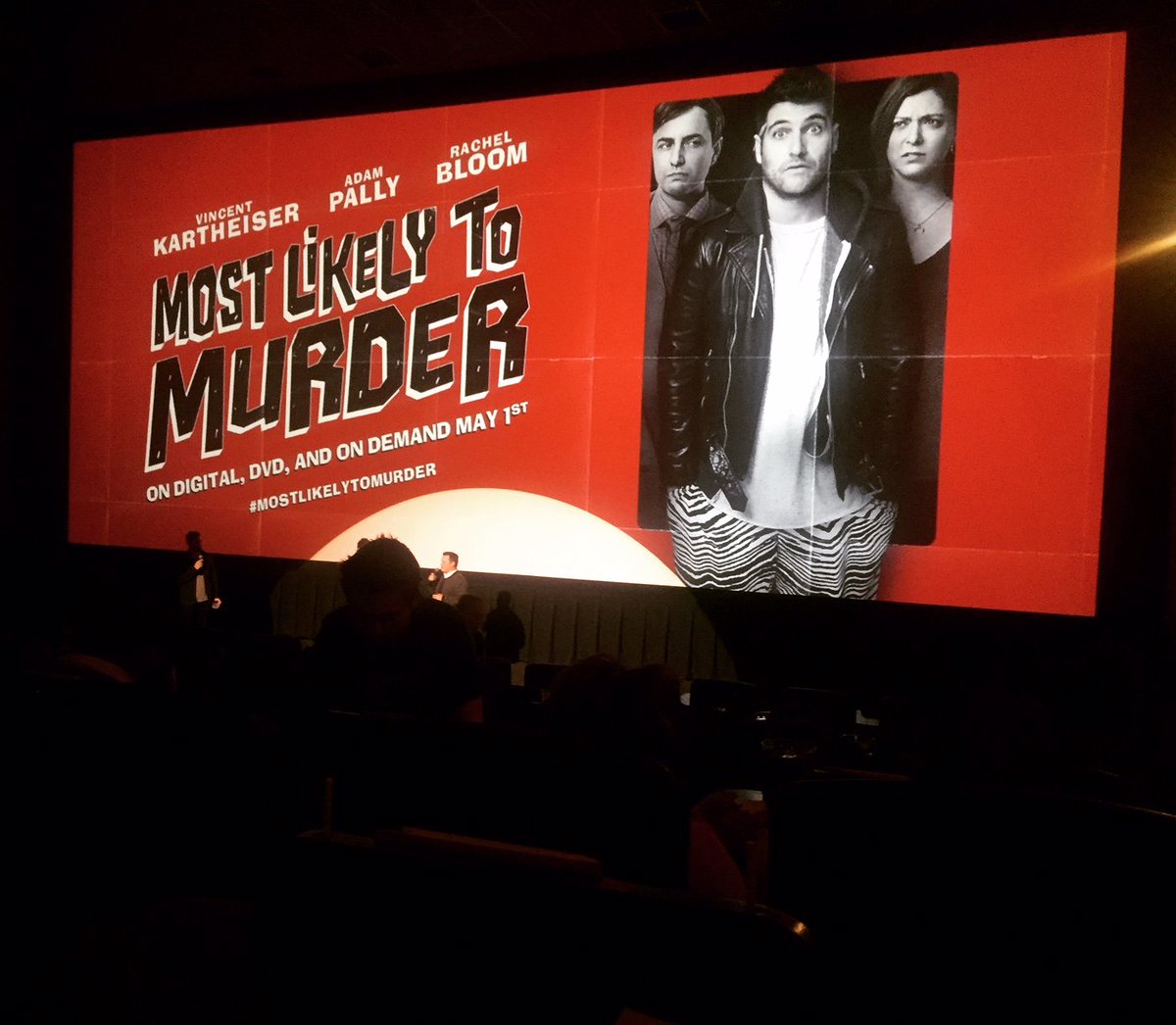 wsfilms's tweet photo. Great time at the MOST LIKELY TO MURDER screening and Q&A last night! Watch it on DVD, digitally, or on demand starting May 1. #mostlikelytomurder #wsf #lionsgate #alamodrafthousenyc #dangregor #adampally #rachelbloom #vincentkartheiser https://t.co/A9l057Wdkp