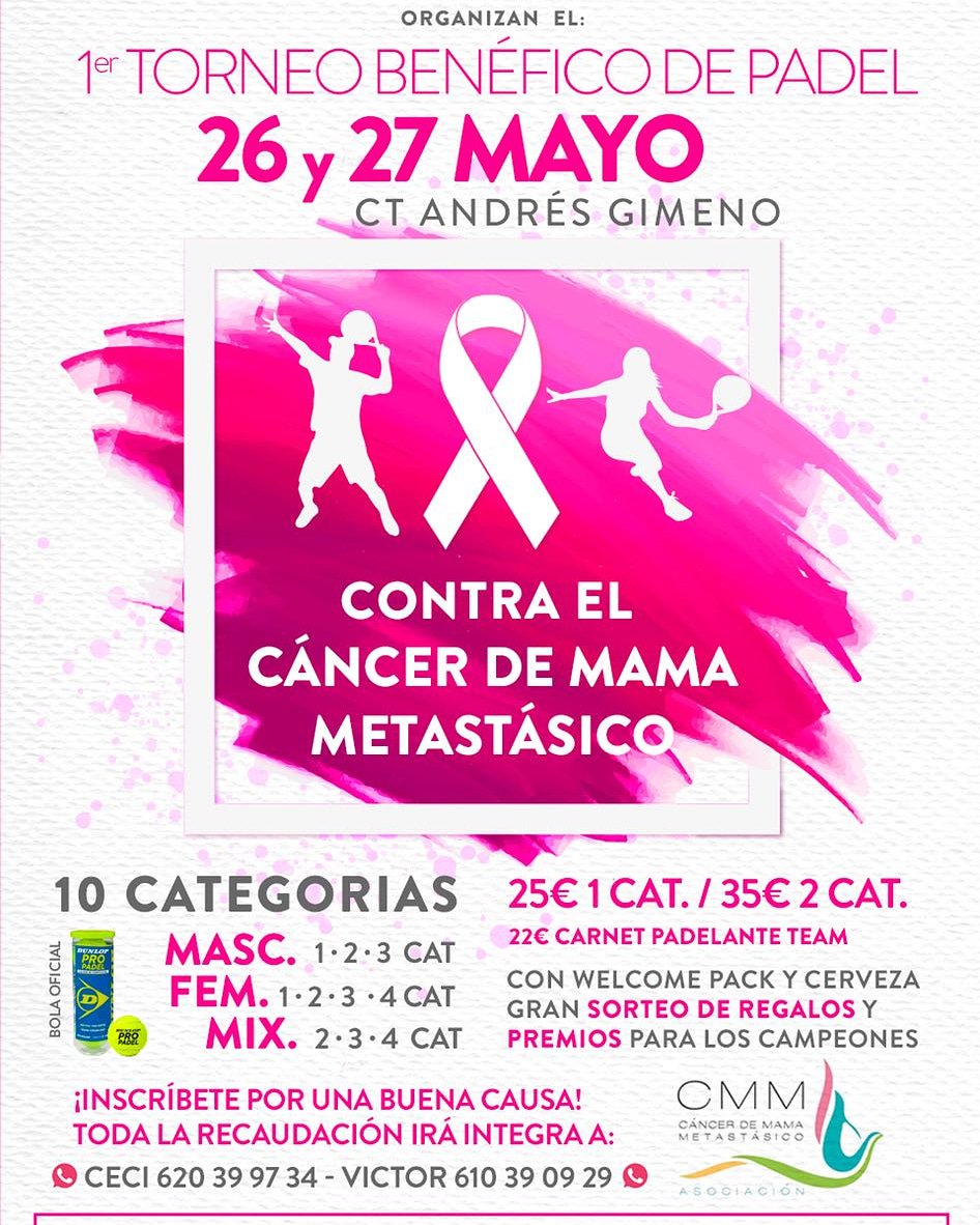 PadelanteTeam's tweet photo. 🔛🔛Ya tenemos aqui el próximo Gran Evento de Padelante Team.🔛🔛🔛 
Tenemos todos una buena oportunidad, para poder ayudar a @cancerdemamametastasico ( organizacion que lucha contra el cancer de mama metastasico)  ¡Os esperamos a tod@s!
Vamos padelantes 💪💪💪
#padelanteteam # https://t.co/SjFZjfmHK4