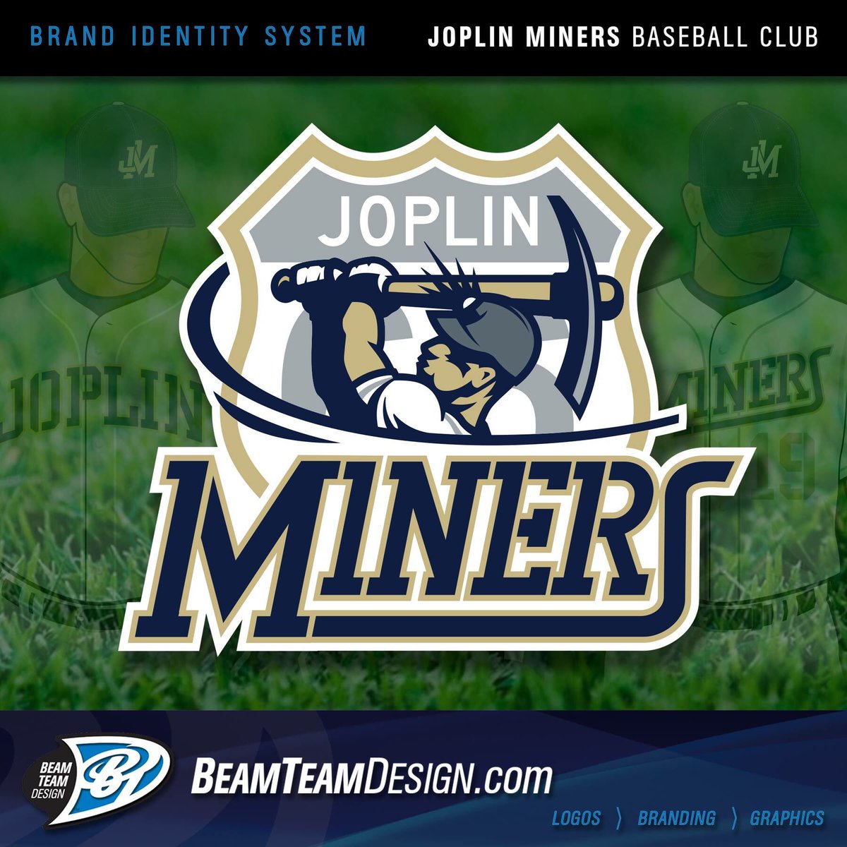 BeamTeamDesign's tweet image. We are very excited about this brand identity system for the Joplin Miners (announced 2day inaugural season in 2019). wwwBeamTeamDesign.com  #Branding #Logos #Graphics #Design #Baseball #Independent #SouthwestLeague #DigIt #AmericasPastime #Joplin #Miners #JoplinMiners