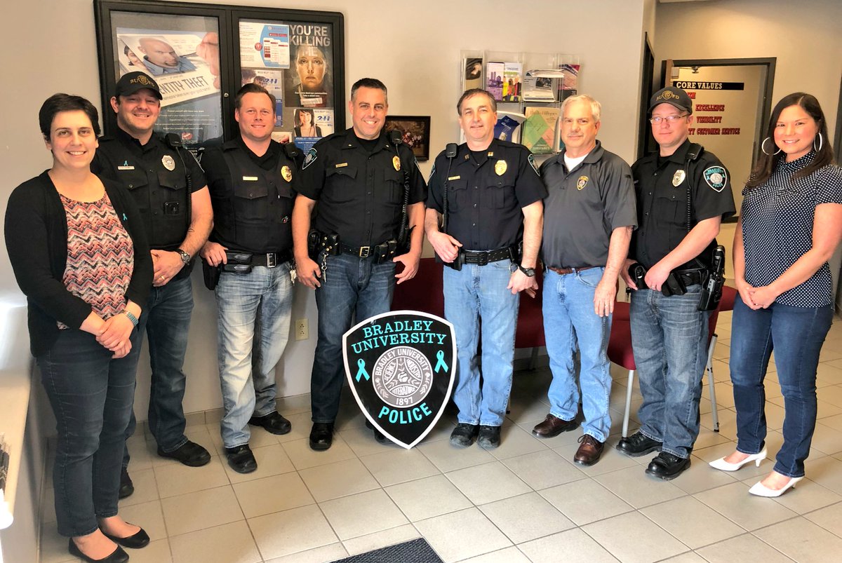 BradleyUPolice's tweet photo. #BUSAAM Denim Day is in full force at the Police Department! #BradleySASA #StartByBelieving https://t.co/lNtqLoxMS1