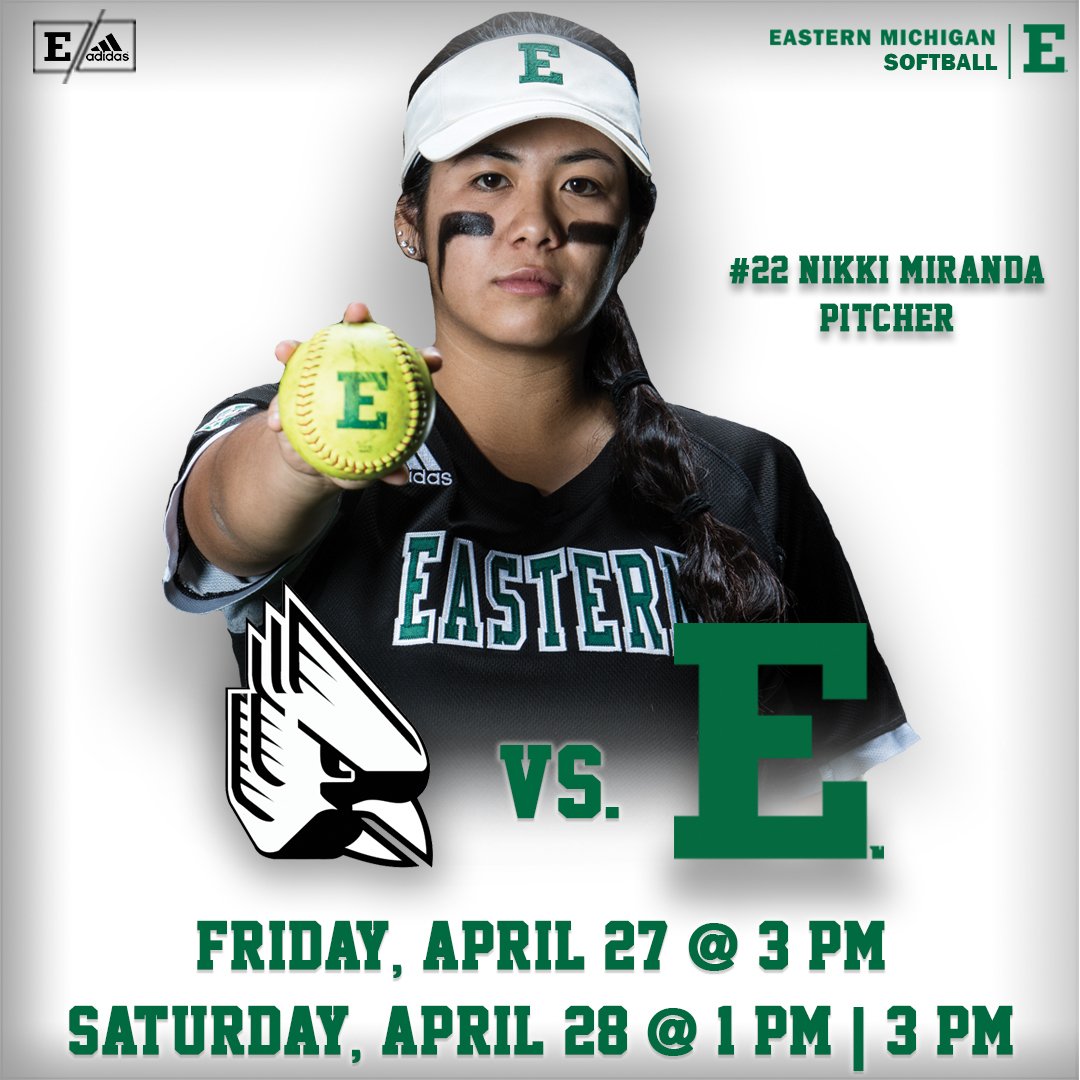 EMUSoftball's tweet photo. Eagle Nation join us at Varsity Field this Friday, April 27th for game one of a three game series against Ball State! First pitch is set for 3 p.m. #EMUEagles https://t.co/oE9vHgP1TZ