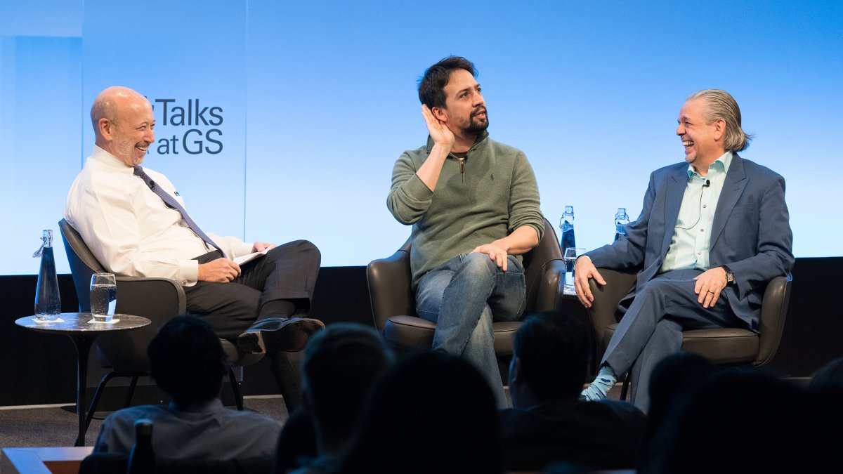 lloydblankfein's tweet image. Enjoyed my #TalksAtGS interview with @Lin_Manuel &amp;amp; his dad, Luis. They spoke about life, theater, education &amp;amp; Puerto Rico. And Hamilton. So talented, accomplished &amp;amp; couldn&apos;t be nicer. I brought up my supporting role as Mayor Shinn in The Music Man in 6th grade. Impressed no one.