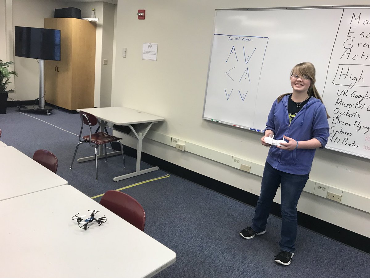 Students <a href="/hickmanhs/">Hickman High School</a> love our new MEGA Lab (Makerspace-Escape room-Group Activities). So far every group has escaped...but sometimes with only a minute left.  Others enjoy flying a drone!  #whatwedo <a href="/MASLOnline/">MO School Librarians</a> #cpsbest