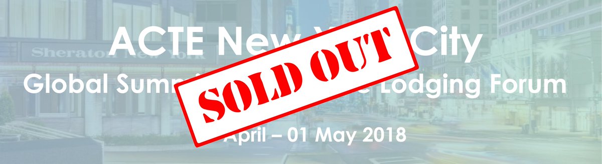ACTEtweets's tweet photo. Excited to announce we are officially *sold out* for ACTE New York City Global Summit &amp; Corporate Lodging Forum! We're excited to meet all of the attendees this year! See you at @SheratonTimesSQ #ACTEnyc18 @CLF_NYC https://t.co/DV9E3QP4hU