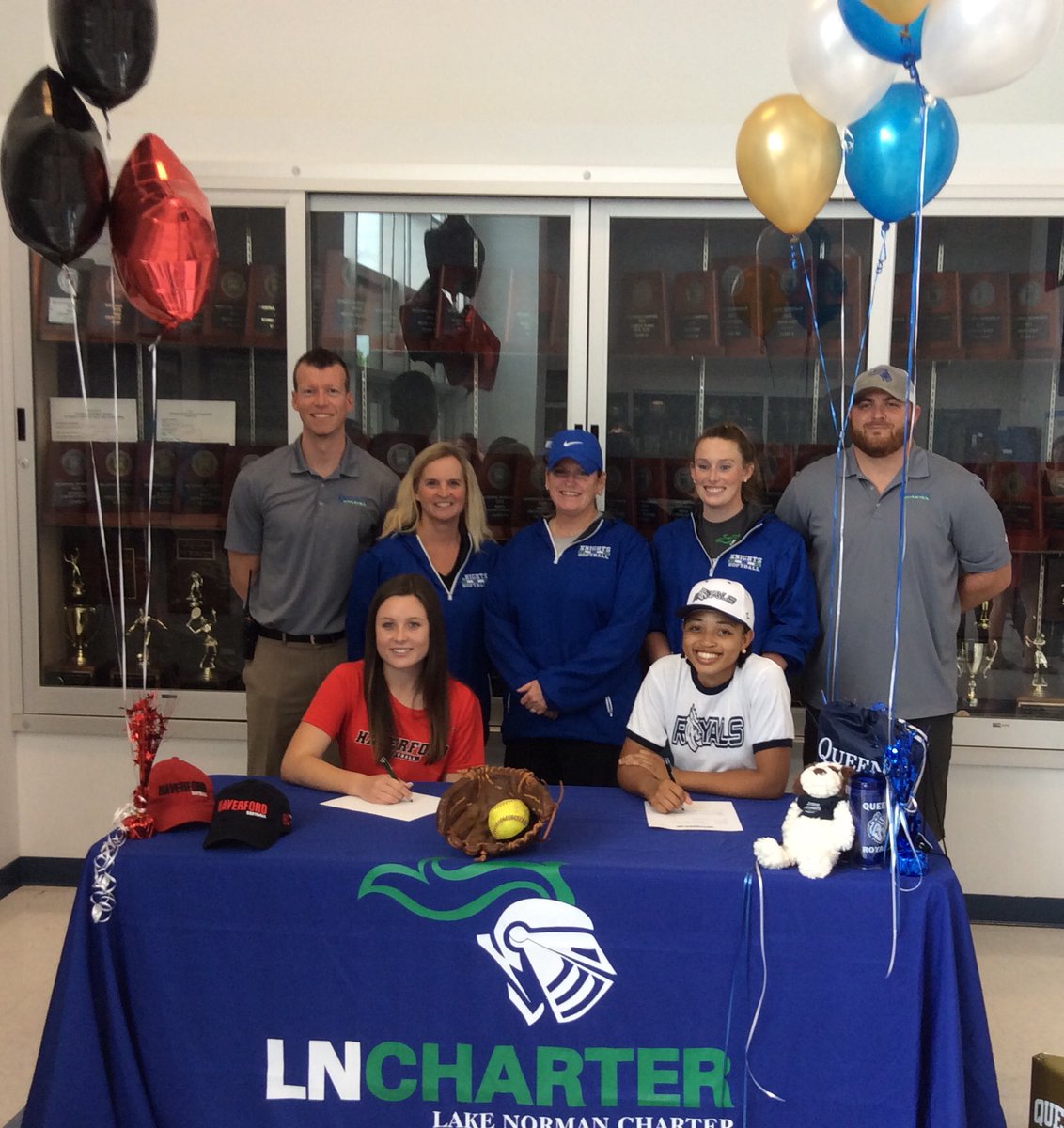 Coaches and administration proud of these two ladies, Emily Reinstadtler (Haverford) and Khristen McPherson (Queens), signing to play at the next level.