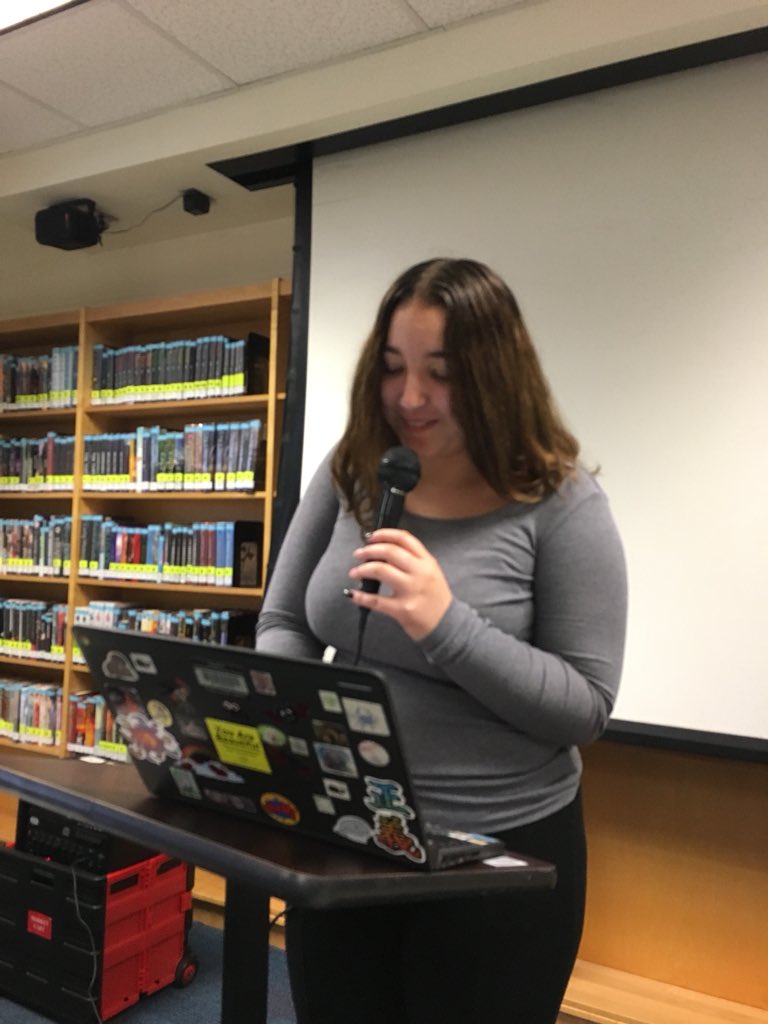 Catherine Stamper-Torres read her original poetry at today’s poetry slam in the MBK Library.