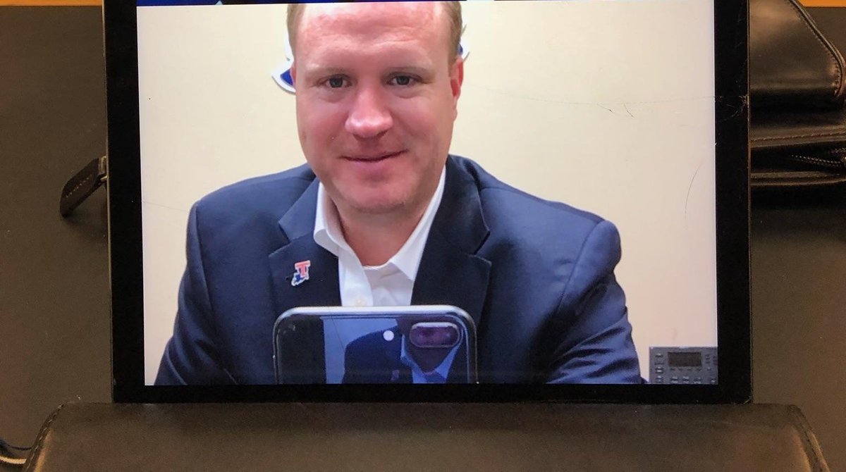 urmcjj's tweet photo. Huge thanks to @tmcclelland for taking the time to talk to our Facilities & Events Class today via Skype. He claims to be twice as good as @rivey35 . #TheRealT-Mac #LaTechLoper https://t.co/OaZkSF7n2Z