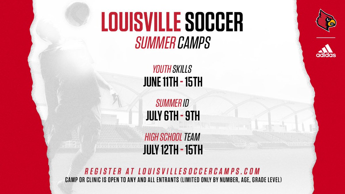 LouisvilleMSOC's tweet photo. Reminder to register for @UofLmenssoccer camps this summer! 

🔗Click here to register 📝 &amp; for more info: https://t.co/G8gnYr4YHp

#GoCards https://t.co/GaUCpyQhuV