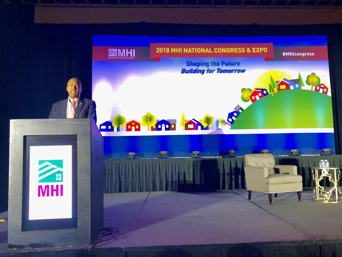 SecretaryCarson's tweet photo. The Manufacrured Housing industry is so important. They are a big part of the solution to the affordable housing crisis @MHIAction @MHIupdate https://t.co/1cndVVD7Ip