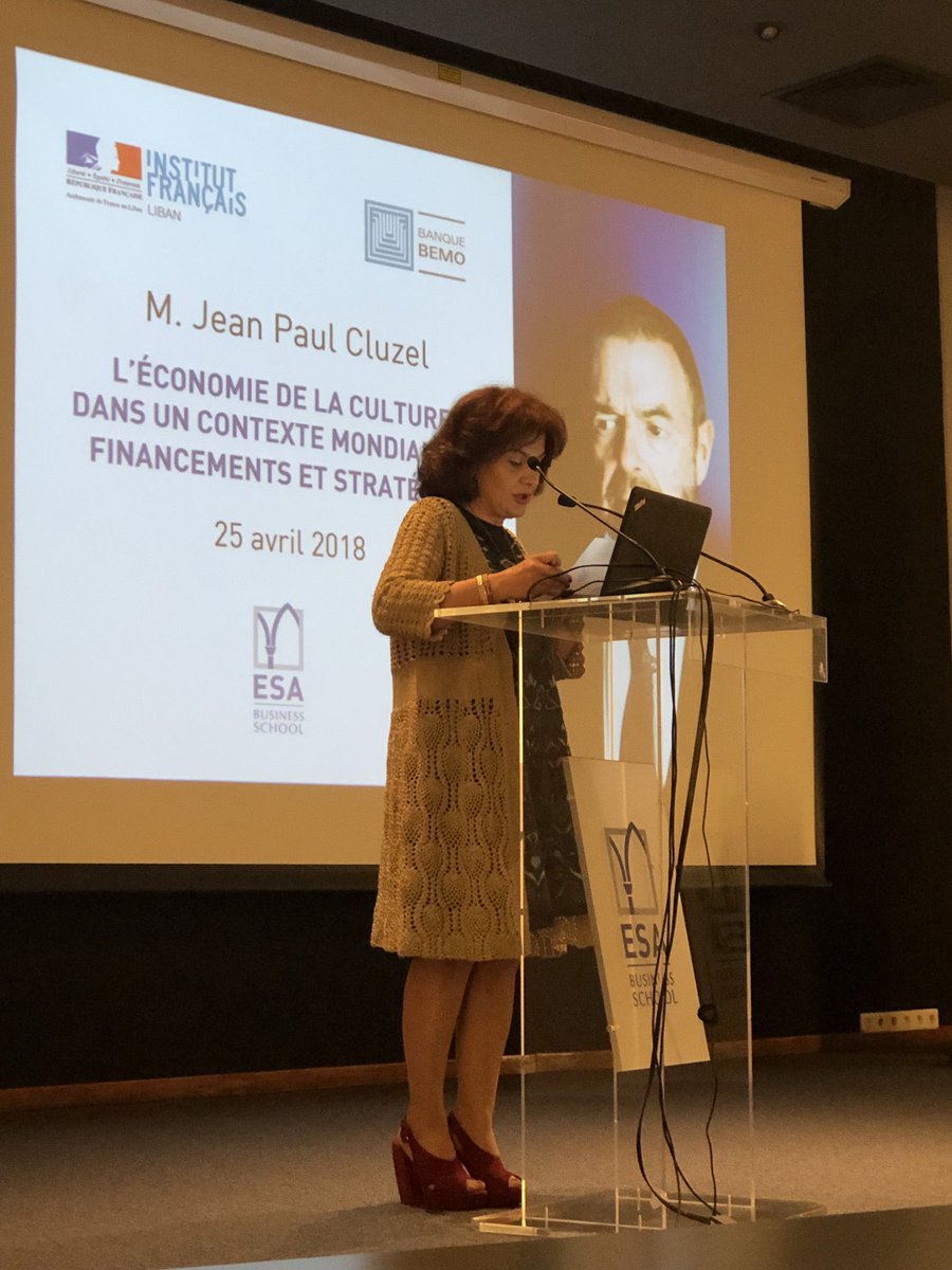 InstitutFrLiban's tweet photo. Ce soir @ESABeirut : conférence de @cluzeljp sur l’économie de la culture dans un contexte mondialisé - une initiative de @InstitutFrLiban avec le soutien #BanqueBEMO https://t.co/z8CIyFbdAv