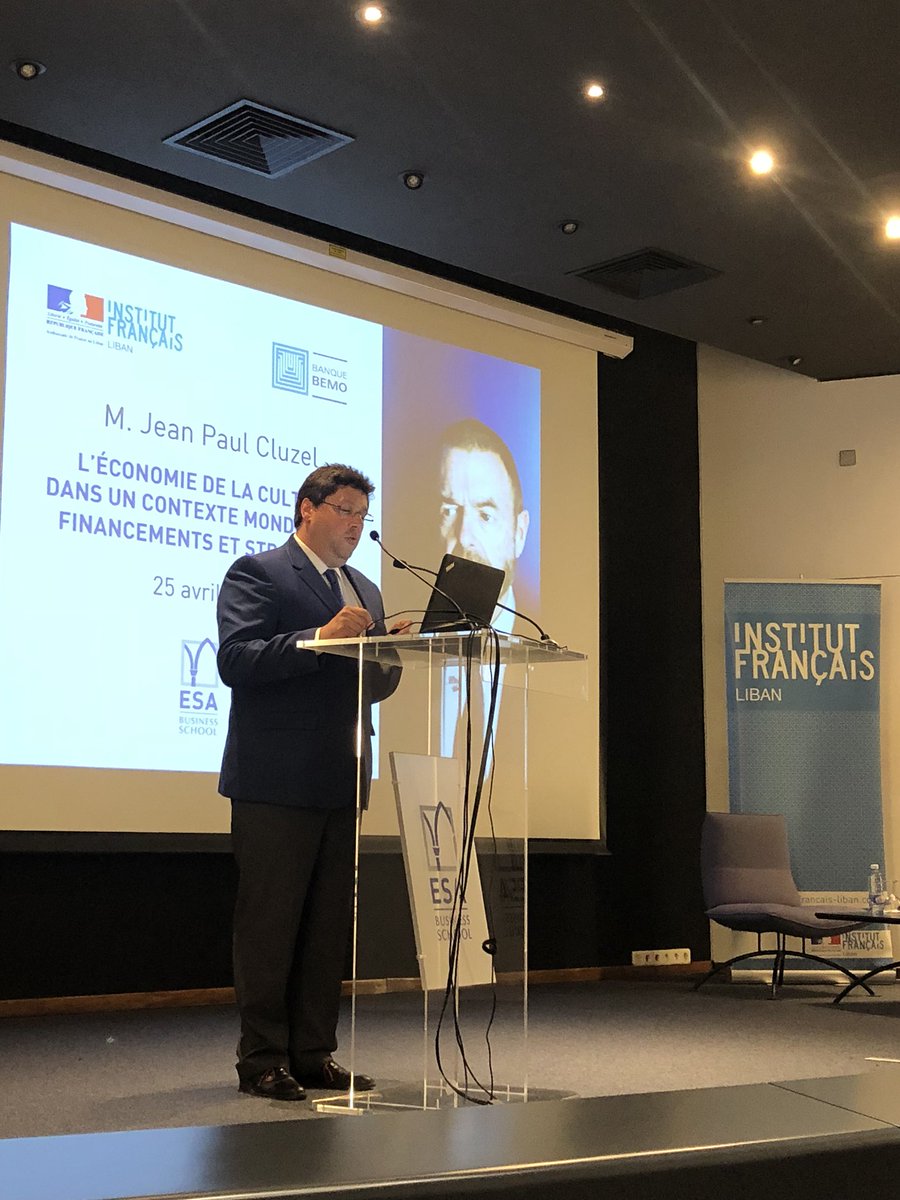 InstitutFrLiban's tweet photo. Ce soir @ESABeirut : conférence de @cluzeljp sur l’économie de la culture dans un contexte mondialisé - une initiative de @InstitutFrLiban avec le soutien #BanqueBEMO https://t.co/z8CIyFbdAv