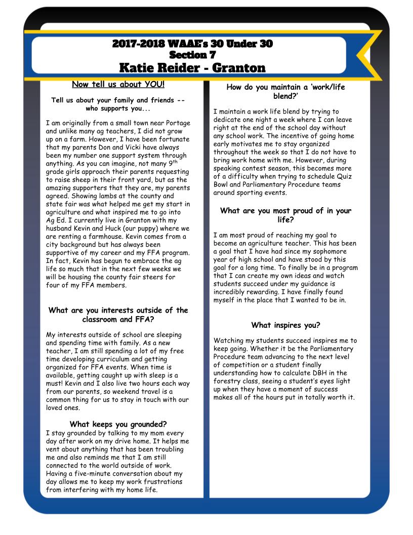 Aren't these WAAE 30 Under 30 features uplifting to learn more about our Ag Ed colleagues?! Just look at Katie Reider's teaching philosophy! #WAAEBeyondtheClassroom