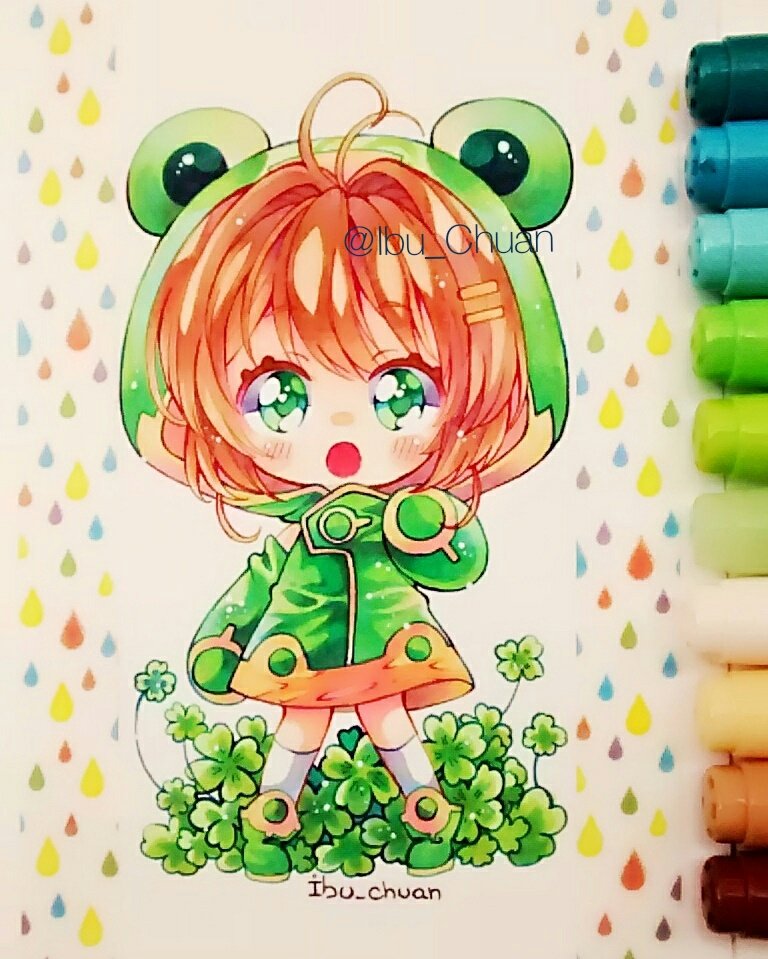 ibi_chuan's tweet photo. Hola a todos ^^)/ 
 Fue imposible resistirme a dibujar a Sakura en su traje de Ranita 🐸🐸🐸 https://t.co/MJD3e4xpGN