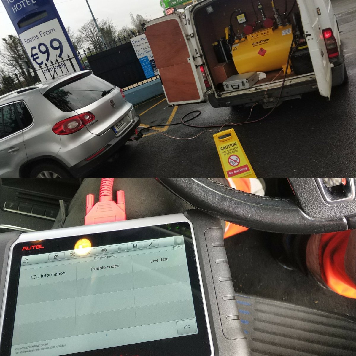 DCRecovery's tweet photo. Another fuel drain today.
As the car had been driven we had to clear the faults, we carry the latest diagnostic equipment so we had the car up and running smoothly in no time at all.

Call 0877543000 24/7

 #petrolintodiesel #wrongfueldublin #wrongfuel #fueldrain #fueldraindublin https://t.co/1TxagOIx85