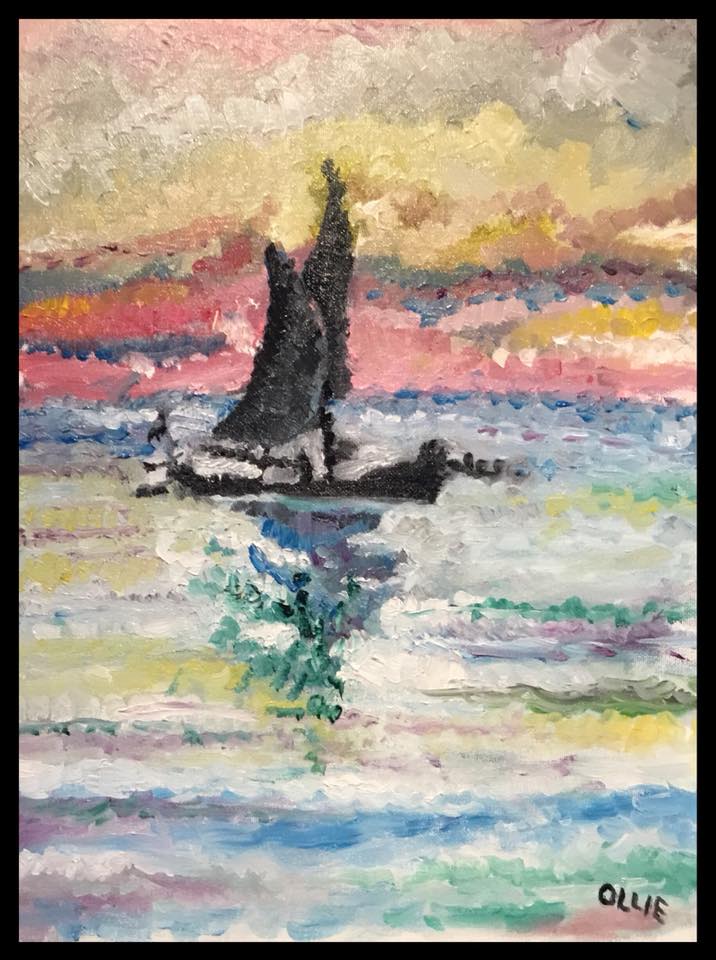 Small boat at sunset - oil #sunset #boat #sea #oilpainting #londonartist