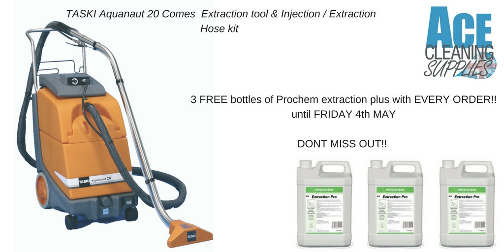 DONT MISS OUT!! 

3 FREE bottles of extraction plus valued at £35.82 with every order of TASKI Aquamat 20 Until FRIDAY 4TH May!

acecleaningsupplies.co.uk/TASKI-carpet-c…